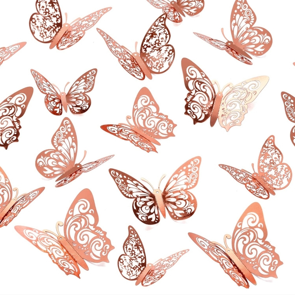 72 Pcs 3D Rose Gold Butterfly Decorations